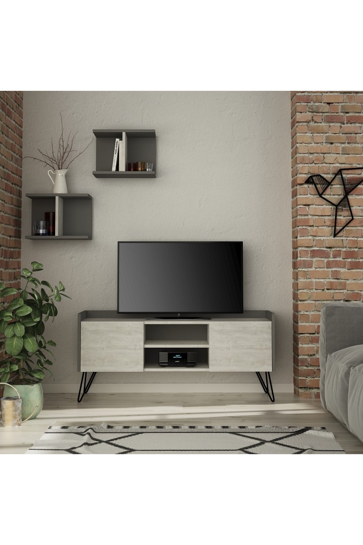 Evsimo Karol TV Ünitesi - Antik Beyaz - Antrasit Evsimo Karol TV Ünitesi - Antik Beyaz - Antrasit